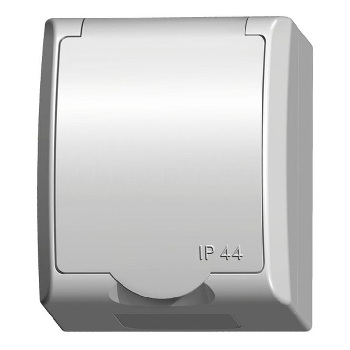 Обикновен контакт Ospel, Бял, 250V 16A, IP44, 8x8см