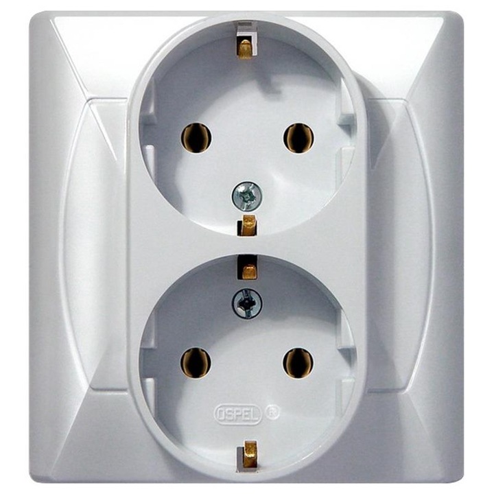 SCHUKO Ospel Akcent двоен контакт, 250V, 16A, бял, монтаж под мазилка