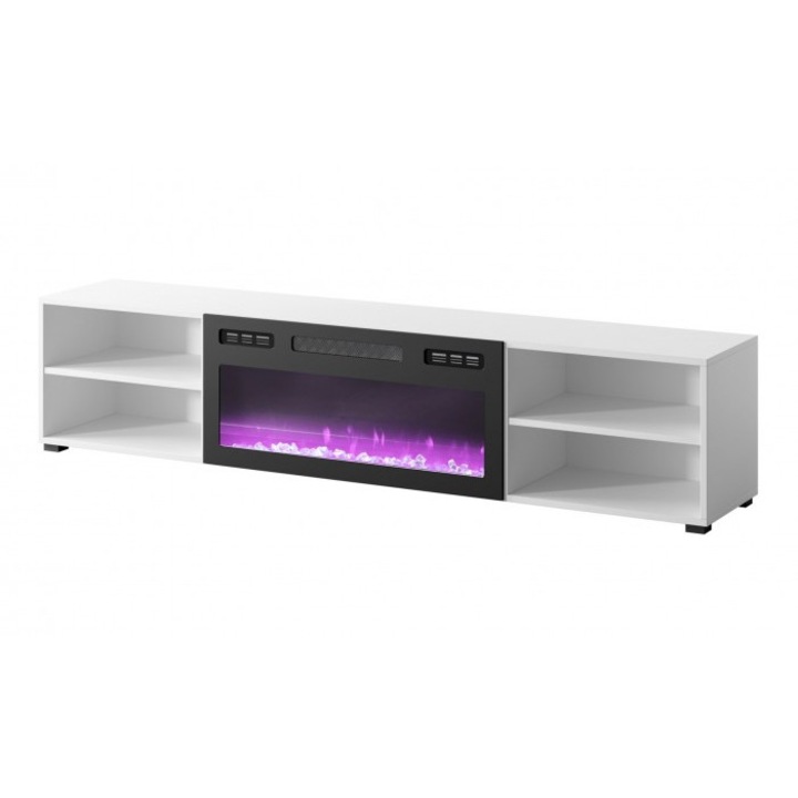 Comoda cu semineu electric, Cama Meble, PAL, 180x33x39cm, Alb/Negru