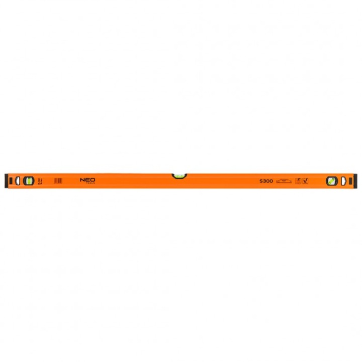 Nivela cu bula de aer, Neo, Aluminiu, 3 fiole, 120 cm, Portocaliu