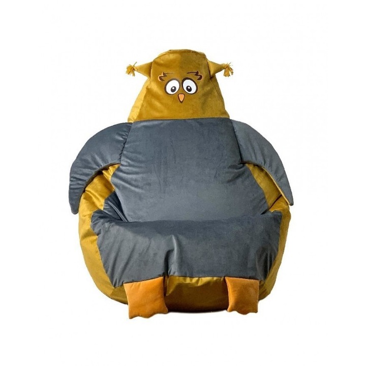 Pouf fotel Sako Sowa, Go Gift, Oxford/polisztirol, 105x80cm, szürke/sárga