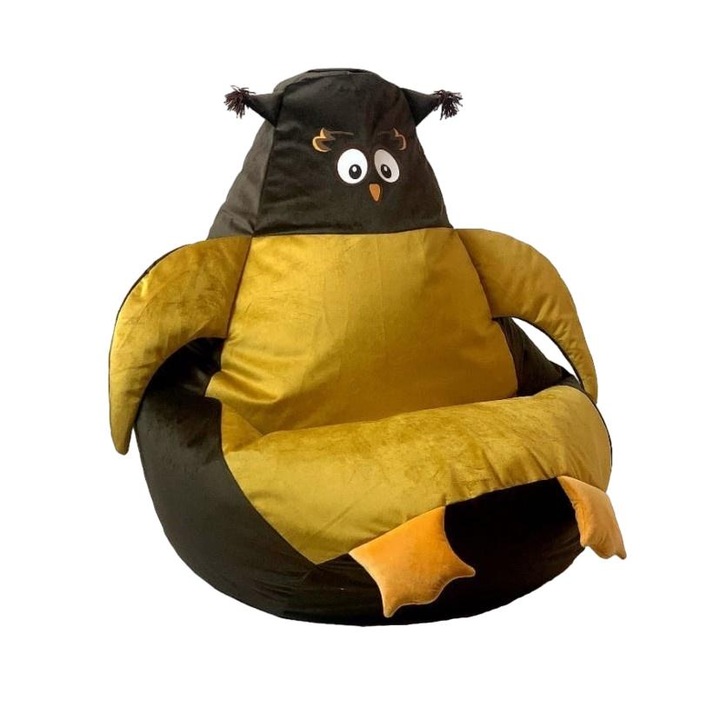 Pouf fotel Sako Sowa, Go Gift, Oxford/polisztirol, 105x80 cm, barna/sárga