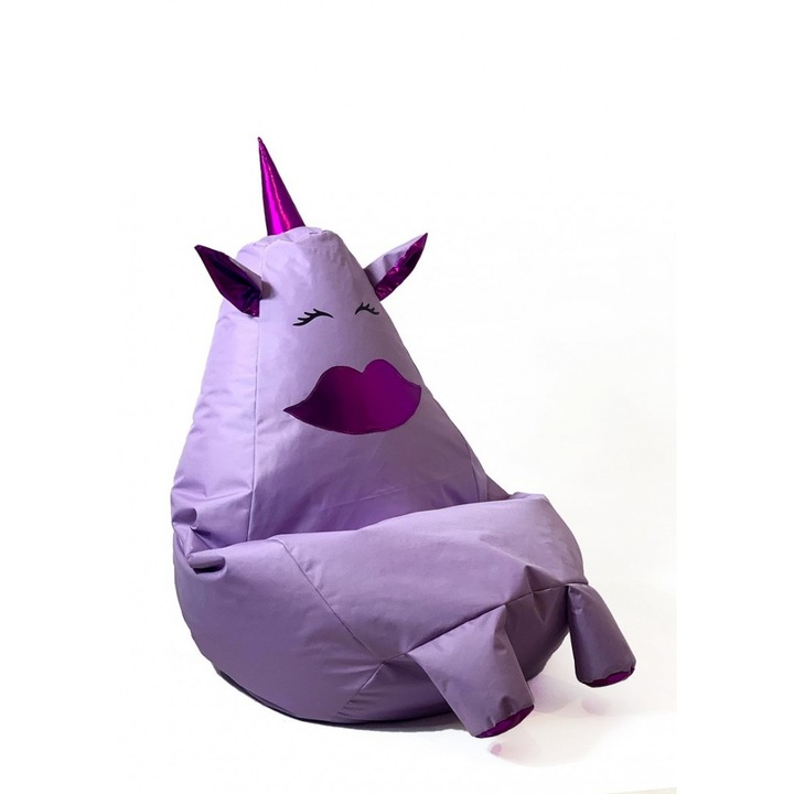 Fotoliu puf Unicorn, Go Gift, Oxford/Polistiren, 105x80 cm, Mov