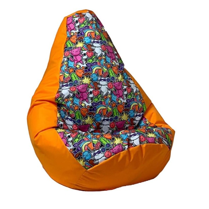 Pouf fotel Sako para, Go Gift, Oxford/polisztirol, 140x100 cm, Narancs/Multicolor