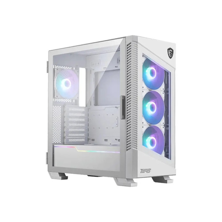 Кутия без захранване Midi Tower, MSI, 2 USB 3.2 порта, Подсветка, 100R, 8.64 кг, Бял