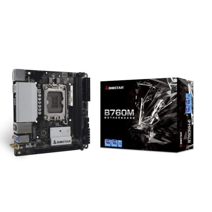 Placa de baza B760NH-E, Biostar, Mini ITX, Intel Core, Negru/Argintiu