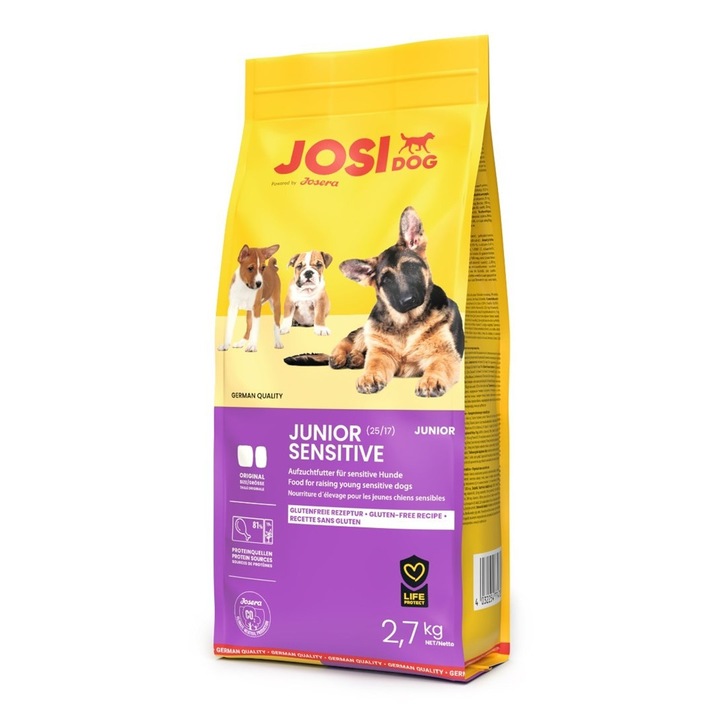 Hrana uscata pentru caini juniori JosiDog Junior Sensitive Josera, Pui, 2.7 kg