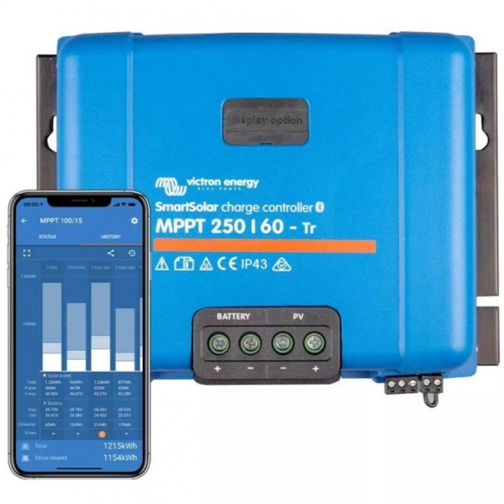 Контролер за зареждане, Victron Energy, 250V/60A, с Bluetooth, син/черен