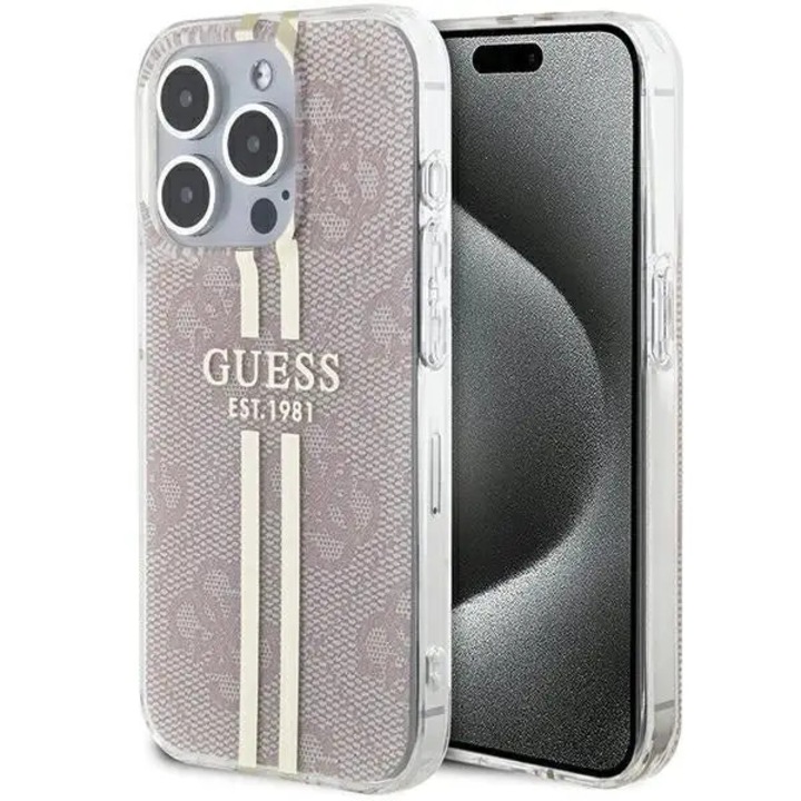Husa telefon, Guess, Compatibil iPhone 14 Pro Max, Roz/Auriu
