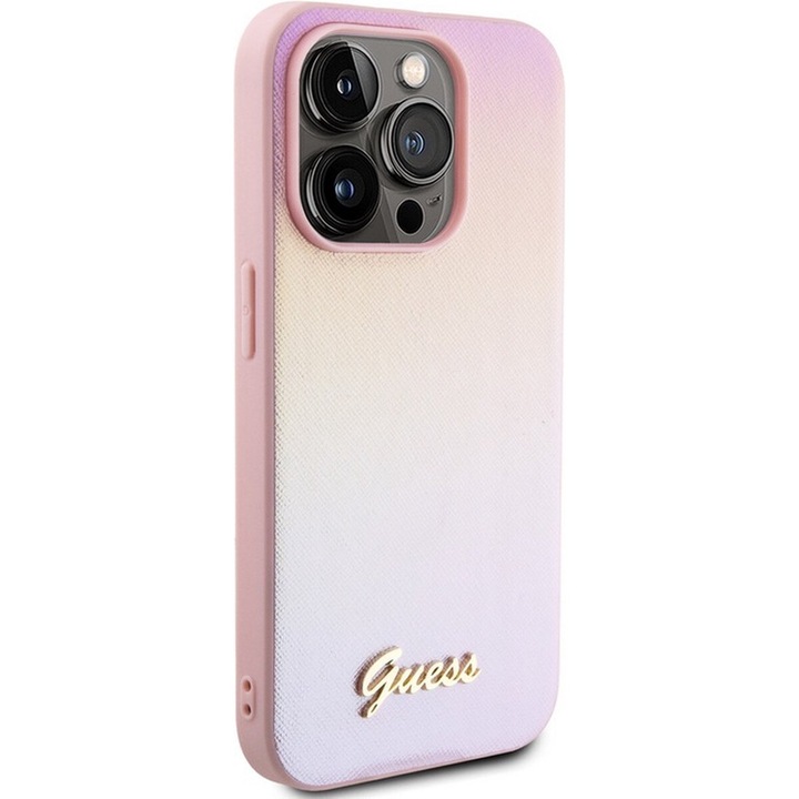Husa pentru Apple iPhone 15 Pro Max, Guess, Iridescent Metal Script, Roz GUHCP15XPSAIRSP