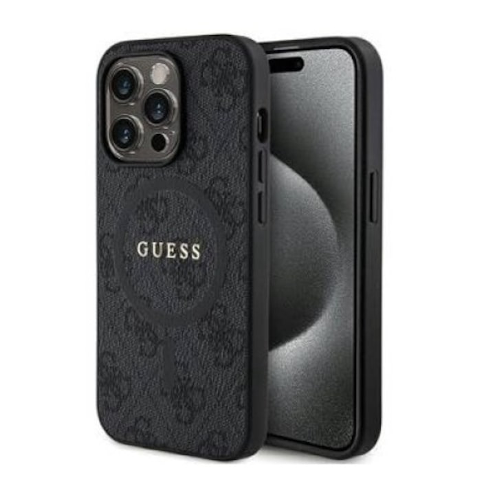 Eredeti tok GUESS GUHMP15LG4GFRK for iPhone 15 Pro (Compatible with Magsafe / 4G Ring classic logo / black)
