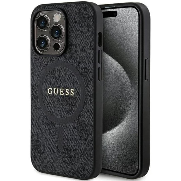 Husa Guess PU Leather 4G Colored Ring MagSafe compatibila cu iPhone 14 Pro Max Negru