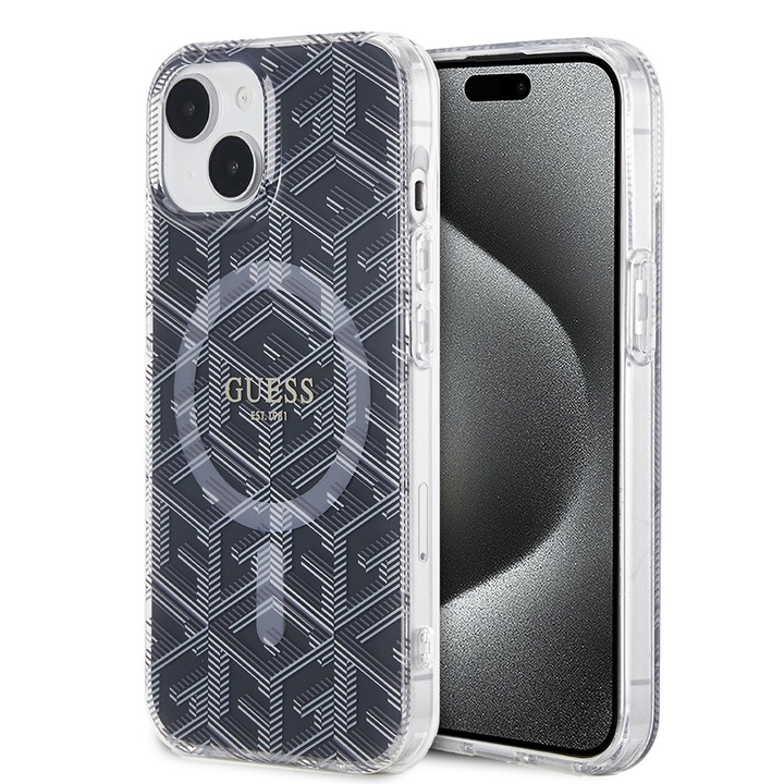 Tok iPhone 15 Plus / iPhone 14 Plus készülékekhez - Guess IML GCube MagSafe (GUHMP15MHGCUSTGK) - Fekete