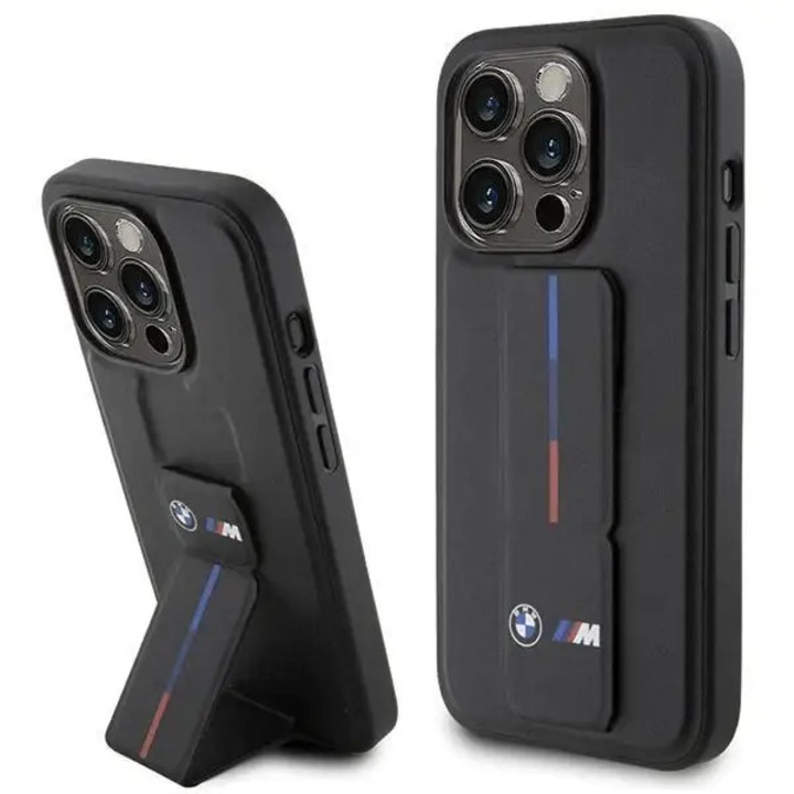 Carcasa BMW Grip Stand Hot Stamp compatibila cu iPhone 15 Pro, Negru