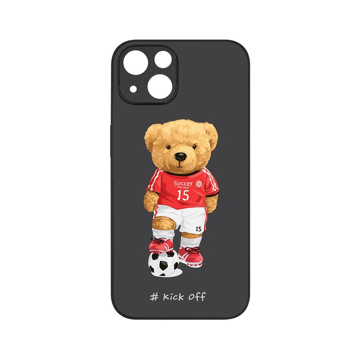 Husa BestCase® Slim Glassy, Compatibila Cu Apple iPhone 13, Football Teddy Bear, HD Colors, Protectie camera, Margini ridicate pentru protectia ecranului, G 1332