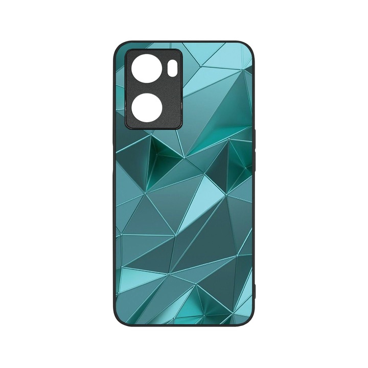 BestCase® vékony üvegborító, kompatibilis az OPPO A57 4G / A57s kamerával, zöld mozaik, HD színek, kameravédelem, megemelt élek a képernyő védelméért, G 1251