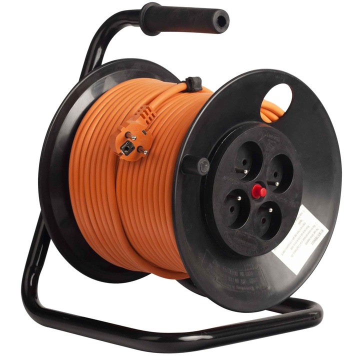 Bachmann 4xSchuko hosszabbító feltekerő dobbal, HO5VV-F 3G2.5 kábel, 50 m, Narancssárga