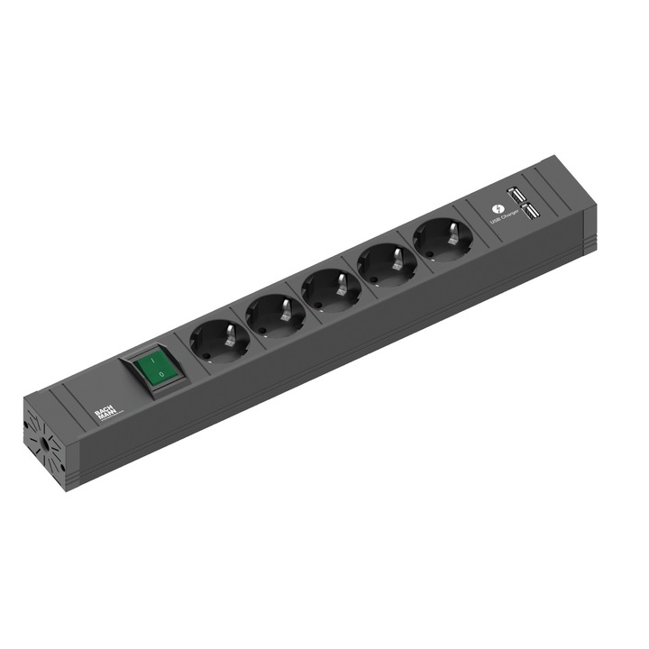 Разклонител Connect Line Bachmann 5 гнезда, 1 x прекъсвач, 1 x USB charger (двоен), Кабел 2.0 м H05VV-F 3G1.5 мм2
