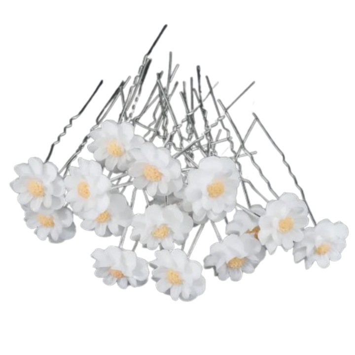 Комплект 20 фиби, цвете, CRM, елегантни декорации, бяло/сребристо