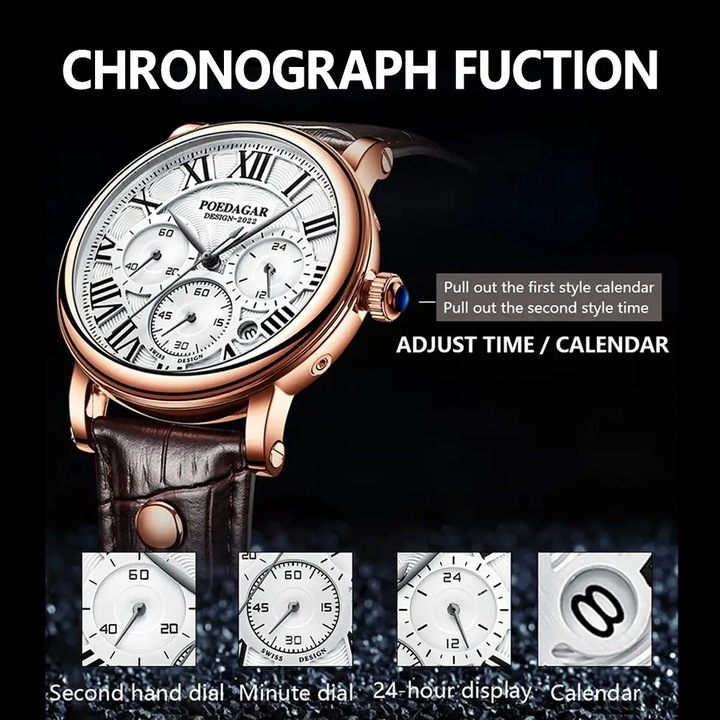 Ceas barbatesc Delis, Poedagar CS1473, curea piele naturala, negru, cadran negru