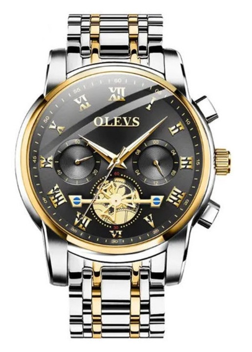 Мъжки ръчен часовник Olevs Chronograph Елегантен луксозен ежедневен моден кварцов лунни фази Дата Аналогов сребрист/черен