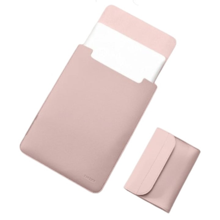 Mapa si mini geanta THD, protectie si transport laptop Apple Macbook Pro (M3) 14 inch, Apple Macbook Pro (M2) 13.3 inch si Apple Macbook Air (M2) 13.6 inch, piele ecologica, roz