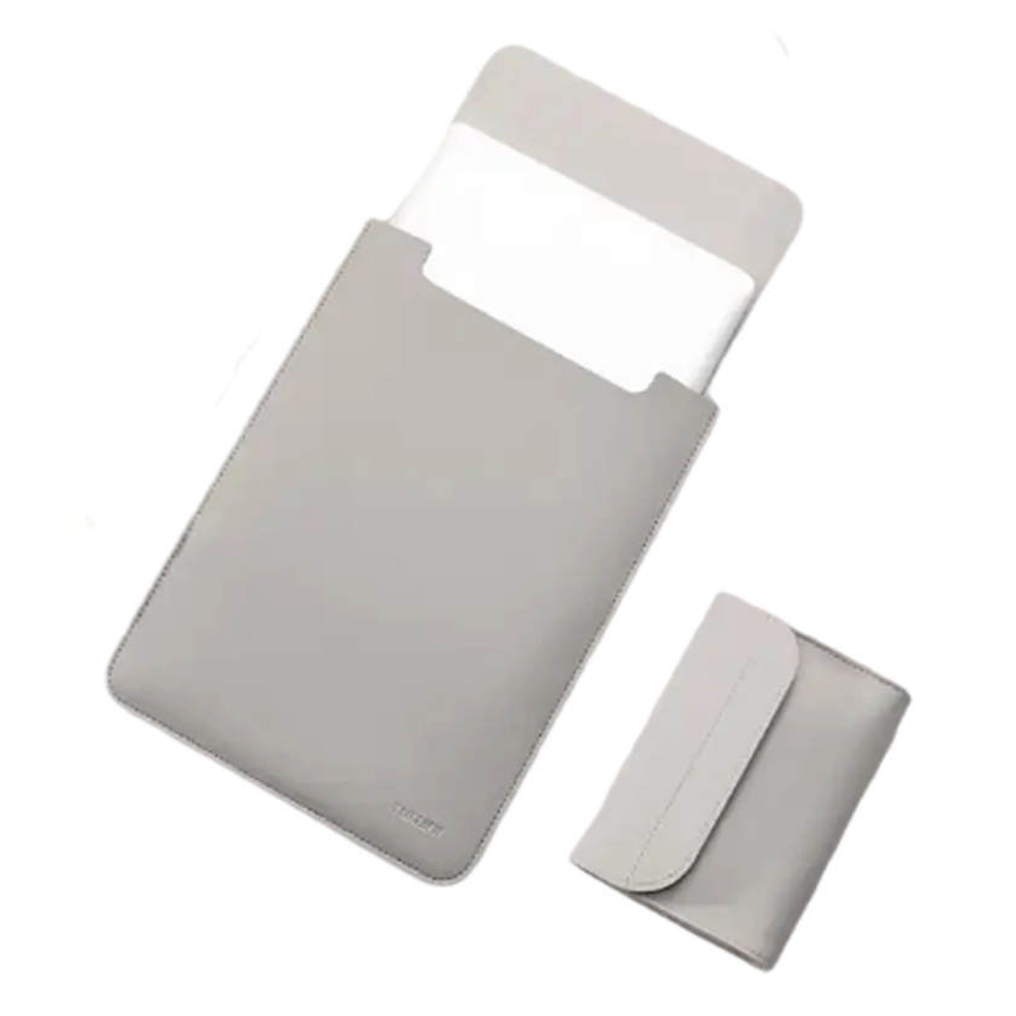 Mapa si mini geanta THD, protectie si transport laptop Apple Macbook Pro (M3) 14 inch, Apple Macbook Pro (M2) 13.3 inch si Apple Macbook Air (M2) 13.6 inch, piele ecologica, gri