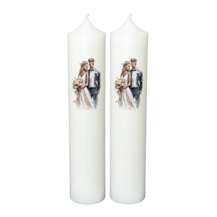 Set 2 Lumanari Nunta Mire si Mireasa Blonzi Imbratisati H35cm D7cm