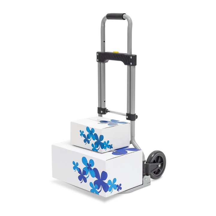 Carucior de transport, pana la 60 kg, pentru cumparaturi, pachete grele sau bagaje, pliabil, maner telescopic, din otel, argintiu, 68 x 37 x 5 cm