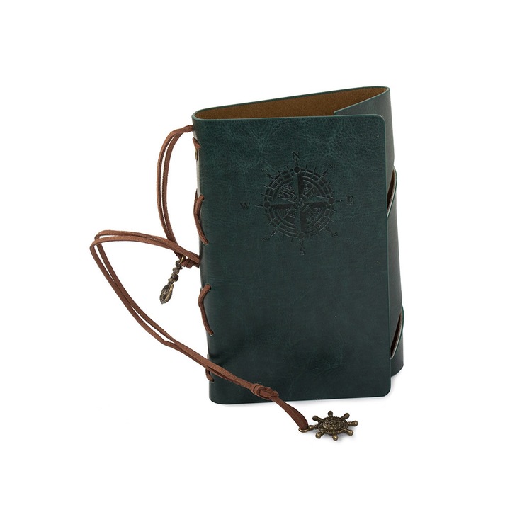 Винтидж дневник, Zola, ретро стил, 70 листа, 15 x 10 см, от екологична кожа, Зелен