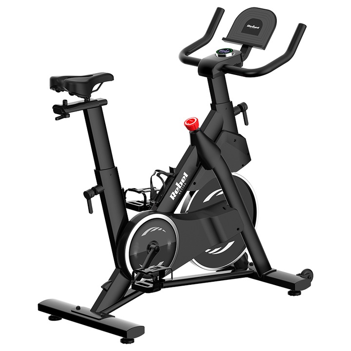 Bicicleta spinning Rebel, Greutate volanta 12 kg, Afisaj Led, 120 kg, timp, viteza, distanta, calorii
