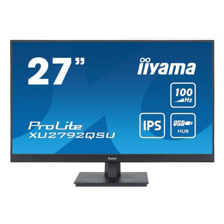 Монитор IPS LED Iiyama 27" XU2792QSU-B6, WQHD 2560 x 1440, HDMI, DisplayPort, Високоговорители, 100 Hz, 0.4 ms Черен
