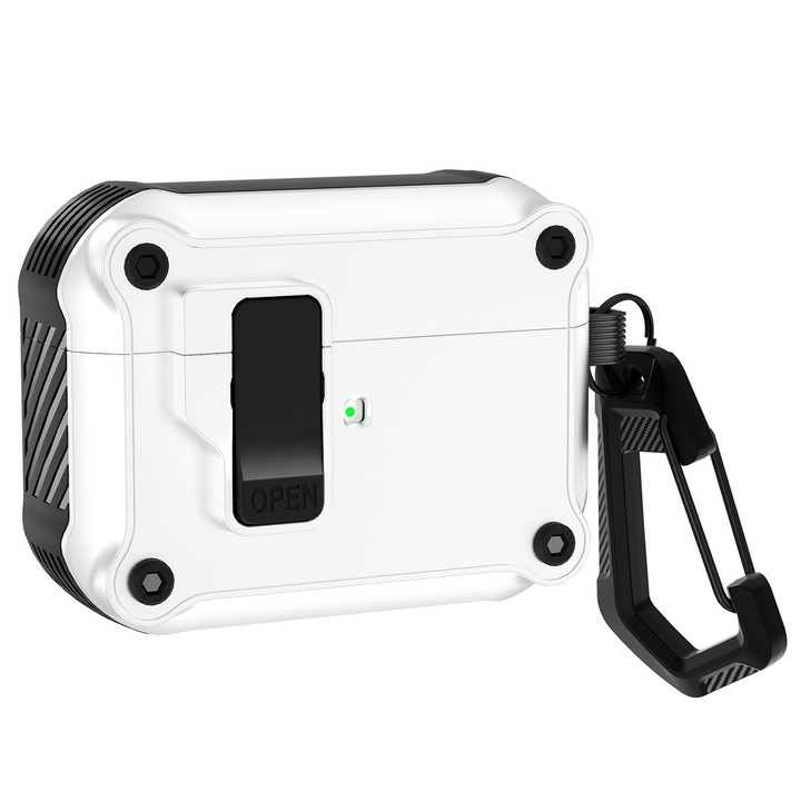 Husa Silicon Protectie pentru Airpods 1/2, MunDeir®, plastic, Capac retractabil automat, alb