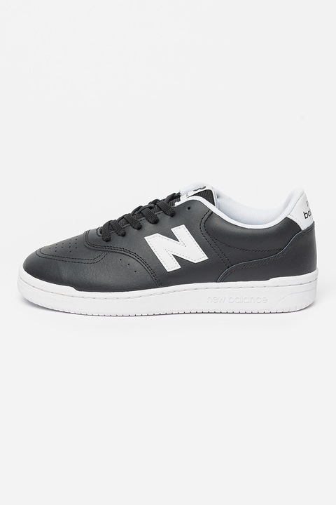 New Balance, Pantofi sport din piele cu detalii logo 80, Negru, Alb, 4