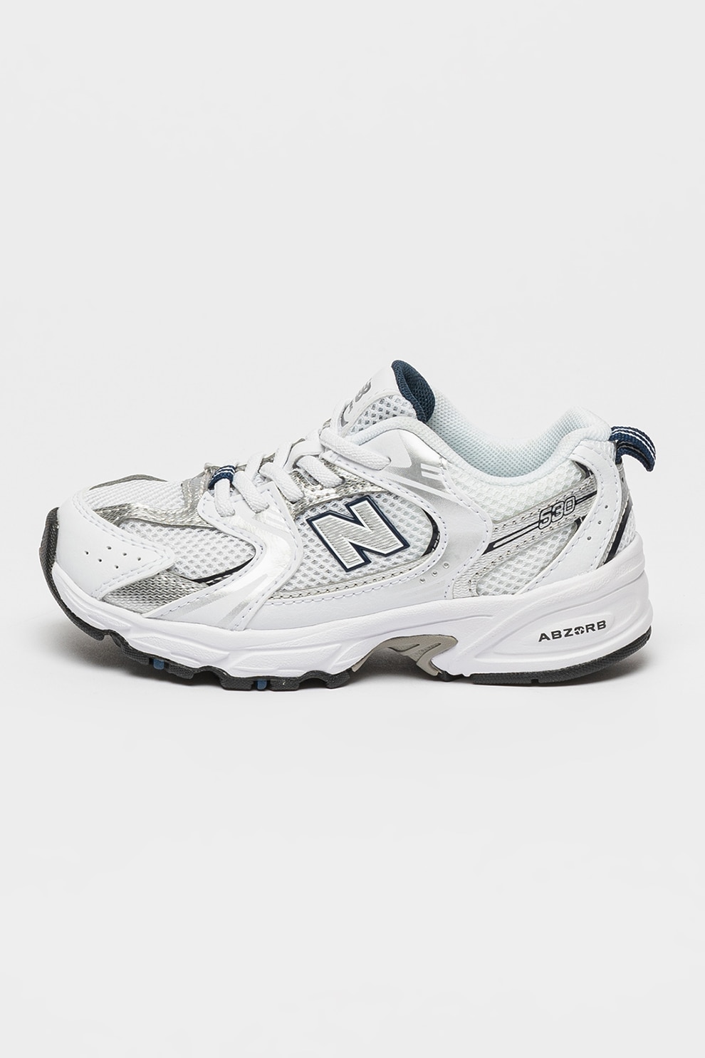 New Balance, Pantofi sport de piele ecologica cu garnituri de plasa 530, Alb, Argintiu, 29 EU