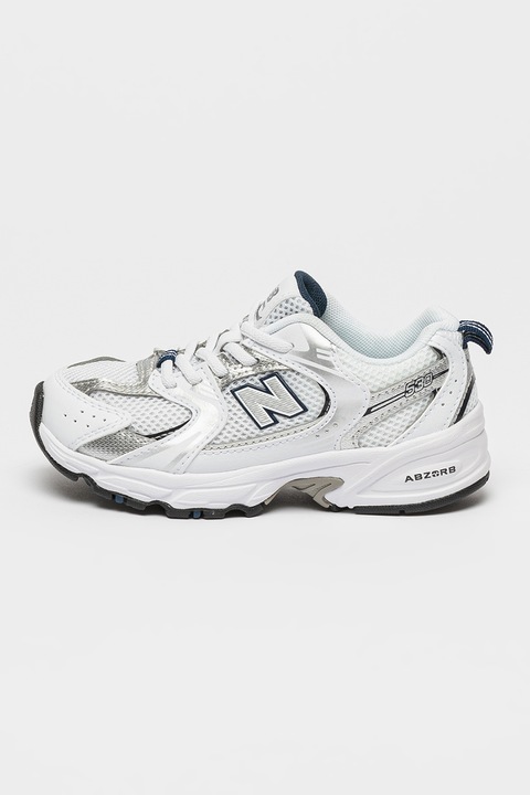New Balance, Pantofi sport de piele ecologica cu garnituri de plasa 530, Alb/Argintiu