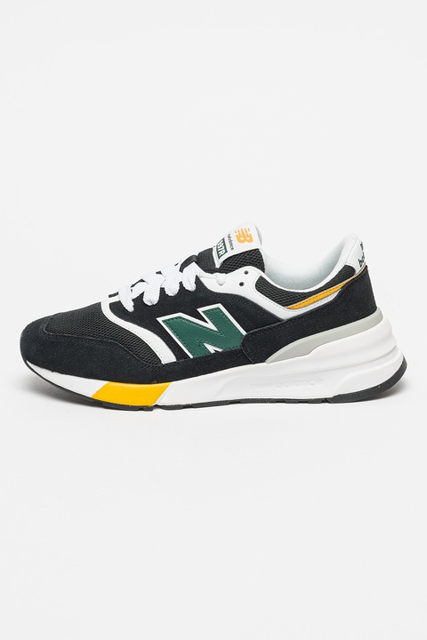 New Balance, Pantofi sport cu garnituri din piele intoarsa 997, Verde/Negru