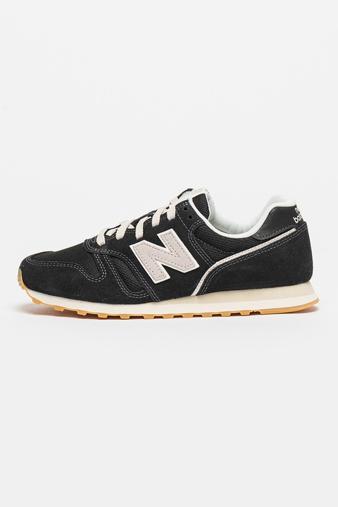 New Balance, Pantofi sport cu garnituri din piele intoarsa 373, Negru, 6