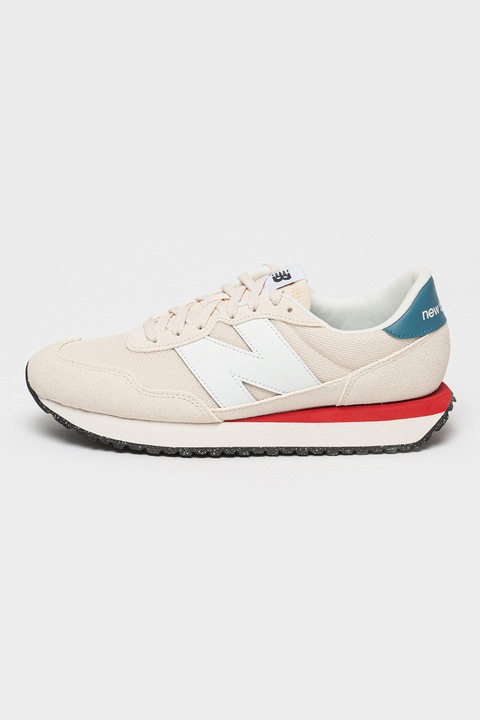 New Balance, Pantofi sport low cut cu garnituri din piele intoarsa 237, Alb/Crem, 41.5