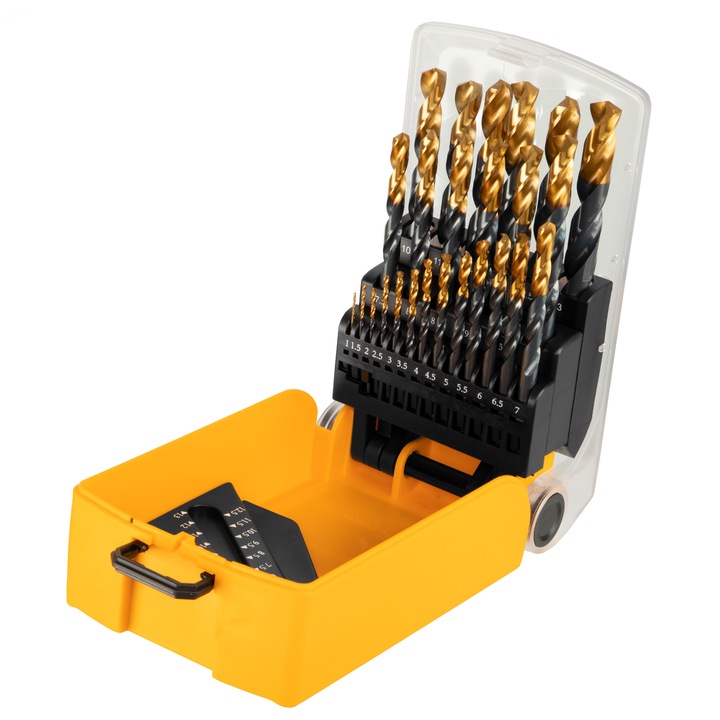 Set burghie pentru metal, 1-13 mm, HSS - Tin, Golden Tip, 25 buc, Denzel