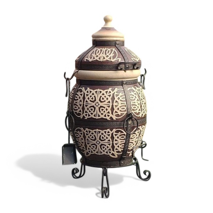 Cuptor tip gratar Tandyr Safran, Tandor, 130 l, Alb/Maro