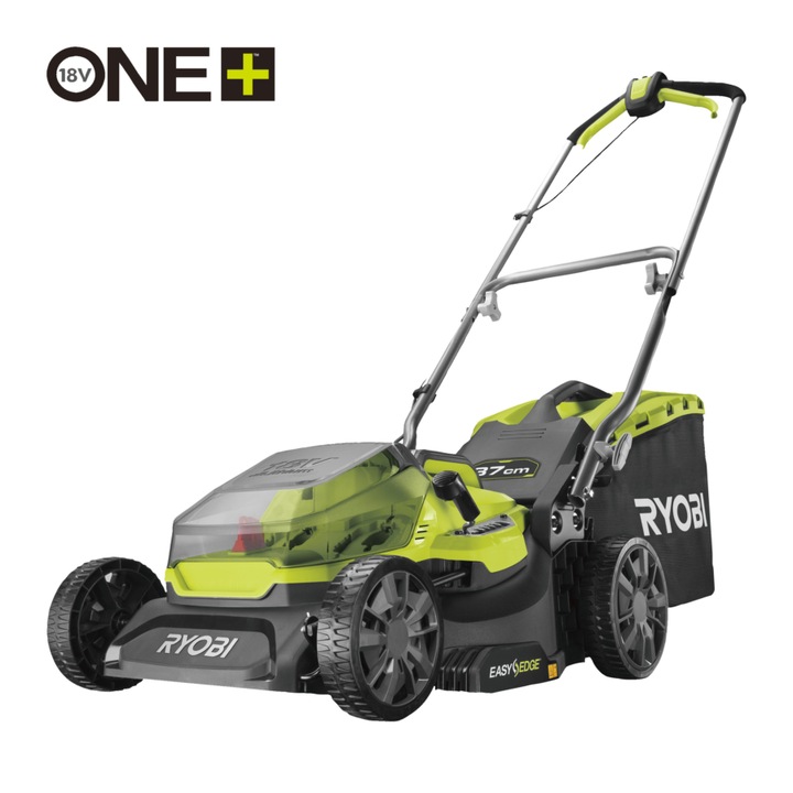Ryobi ONE+ RY18LM37A-240 18v akkus szénkefementes 37cm-es fűnyíró 2db 4.0ah akku, töltő + MULCSOZÓ FELTÉT