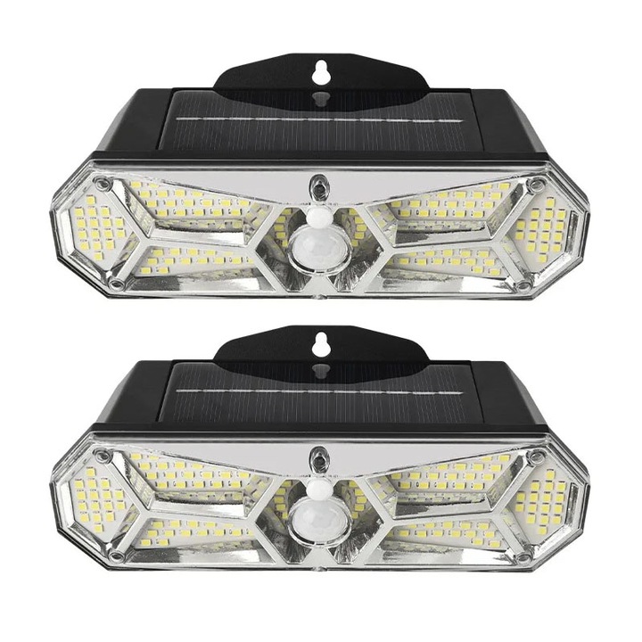 Комплект от 2 лампи със соларен заряд, 126 x LED SMD, NEXTLY, 3 режима на работа, сензор за движение и светлина, бутон за включване/изключване