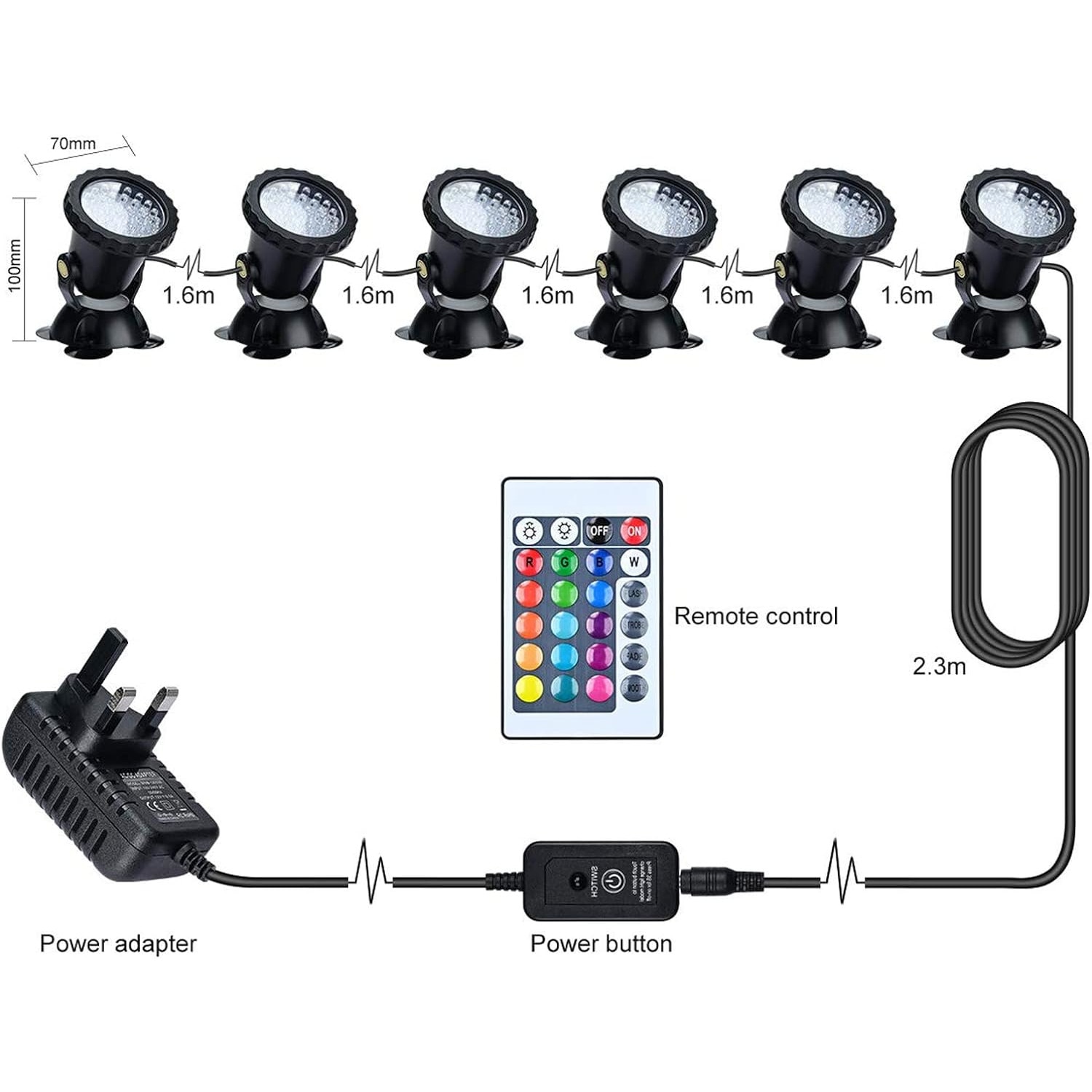 Комплект от 6 броя подводни осветителни тела за басейн, аквариум ...