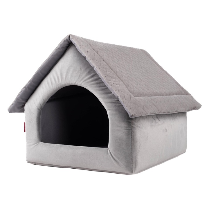 BoutiqueZOO, Pat pentru caini si pisici, XL 55 x 44 x 43 cm, gri, imitatie de piele de caprioara