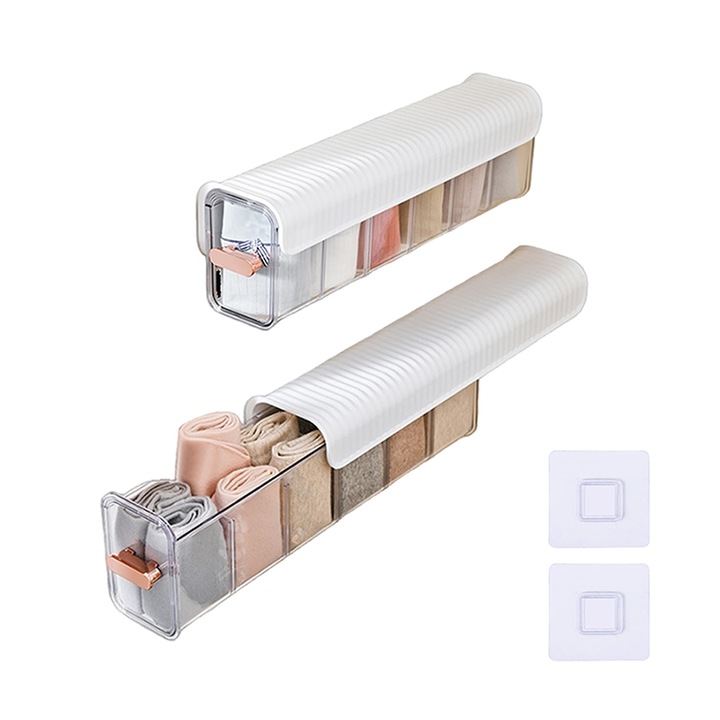 Fehérnemű-rendező, műanyag, átlátszó/fehér