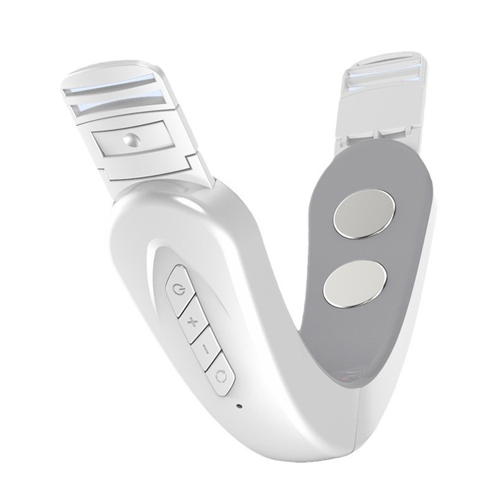 Масажор за лице, V-образна форма, микроток, интелигентен глас, 12 настройки на скоростта, постоянна топлина, 180 дизайн на пръстена, компактно сгъване, бял