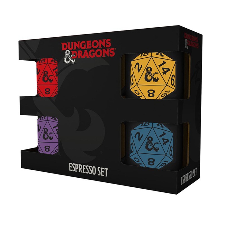 Комплект 4 чаши за еспресо, Dungeons & Dragons, D20, 110 мл