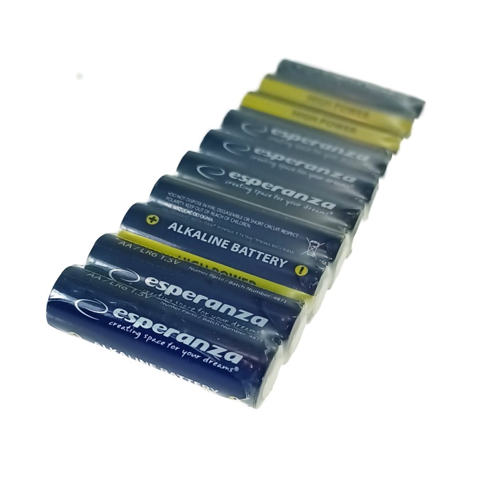 Set 10 baterii alcaline AA R6, Esperanza High Power 95980, 1.5V AA