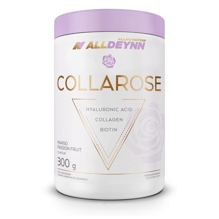 Colagen ALLDEYNN COLLAROSE, Vitamina C, Biotina, Acid hialuronic, 300g, aroma Fructul pasiunii si mango, sanatatii parului si a pielii, hidrolizat de colagen